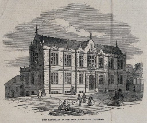 The Dispensary, Brighton: perspective view. Wood engraving, 1849. Source: Wellcome Collection.